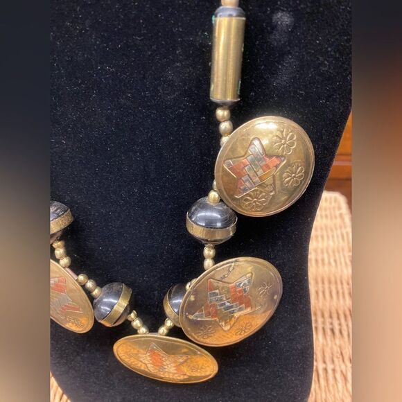 5 Round Disc Gold/Copper/Silver Tone Necklace - Picture 2 of 3